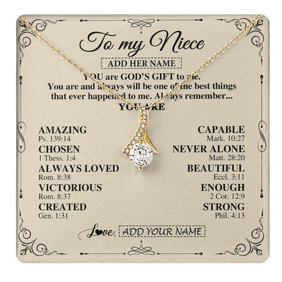 Alluring Beauty Necklace 18K Yellow Gold Finish | 1 | Personalized To My Niece Gifts Necklace From Aunt Uncle You Are God's Gift To Me Aunt Niece Birthday Gifts Christmas Christian Custom Gift Box Message Card | https://teecentury.