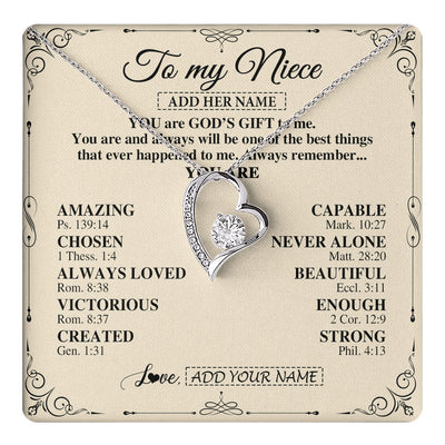 Forever Love Necklace 14K White Gold Finish | 1 | Personalized To My Niece Gifts Necklace From Aunt Uncle You Are God's Gift To Me Aunt Niece Birthday Gifts Christmas Christian Custom Gift Box Message Card | https://teecentury.