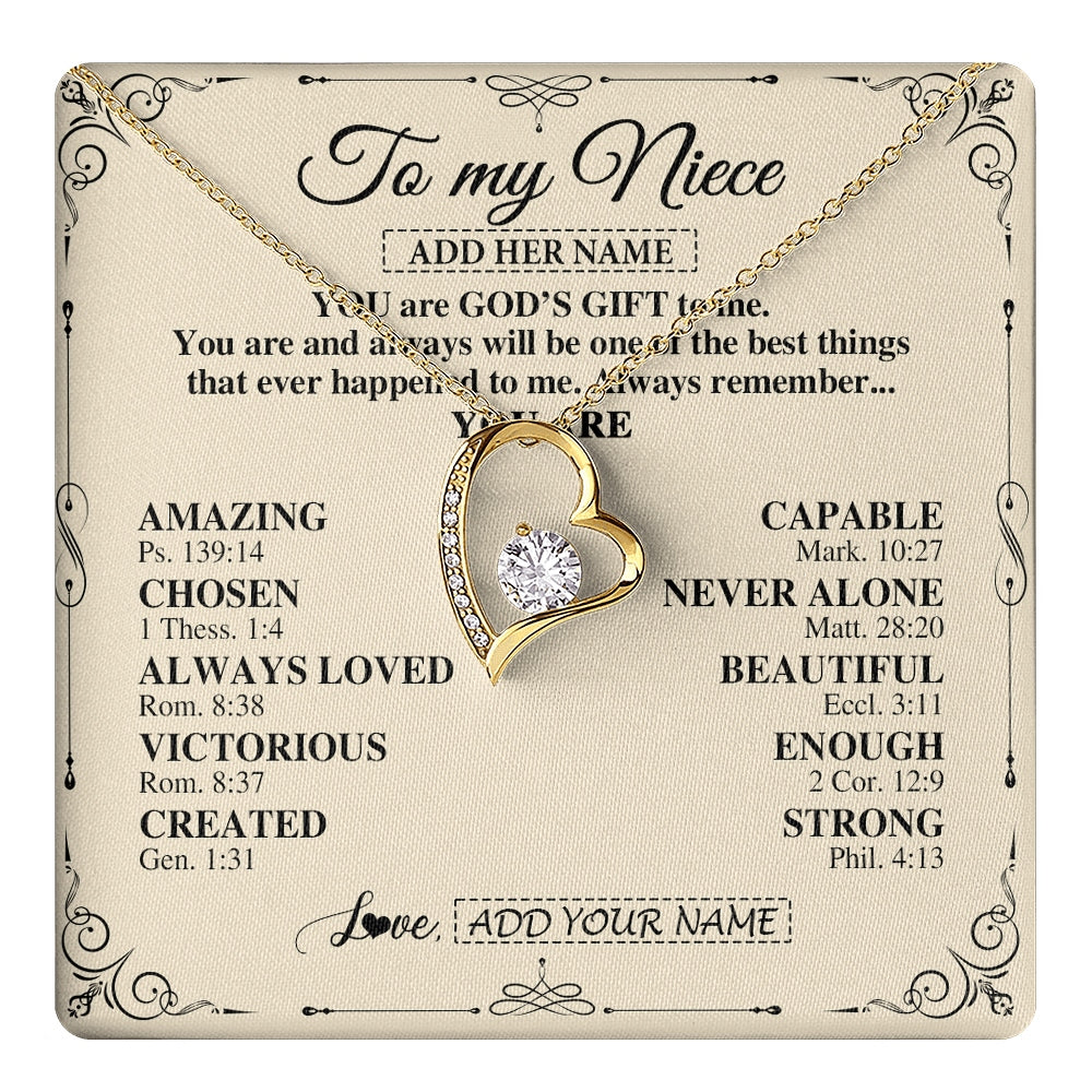Forever Love Necklace 18K Yellow Gold Finish | 1 | Personalized To My Niece Gifts Necklace From Aunt Uncle You Are God's Gift To Me Aunt Niece Birthday Gifts Christmas Christian Custom Gift Box Message Card | https://teecentury.