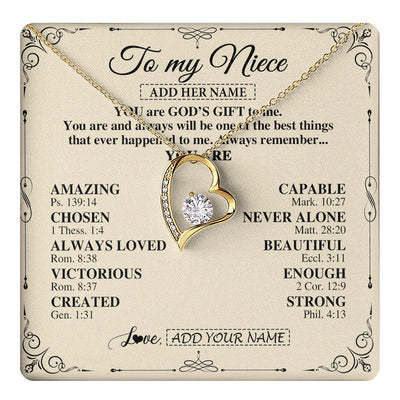 Forever Love Necklace 18K Yellow Gold Finish | 1 | Personalized To My Niece Gifts Necklace From Aunt Uncle You Are God's Gift To Me Aunt Niece Birthday Gifts Christmas Christian Custom Gift Box Message Card | https://teecentury.