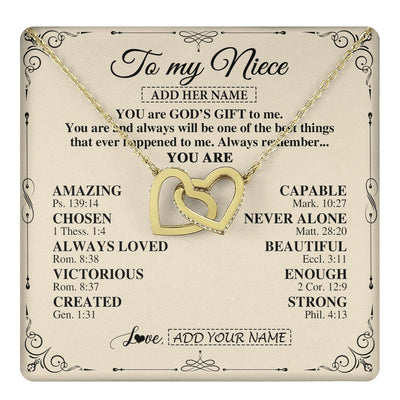 Interlocking Hearts Necklace 18K Yellow Gold Finish | 1 | Personalized To My Niece Gifts Necklace From Aunt Uncle You Are God's Gift To Me Aunt Niece Birthday Gifts Christmas Christian Custom Gift Box Message Card | https://teecentury.