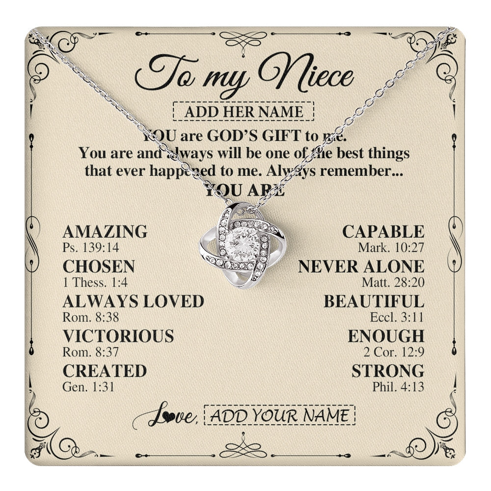 Love Knot Necklace 14K White Gold Finish | 1 | Personalized To My Niece Gifts Necklace From Aunt Uncle You Are God's Gift To Me Aunt Niece Birthday Gifts Christmas Christian Custom Gift Box Message Card | https://teecentury.