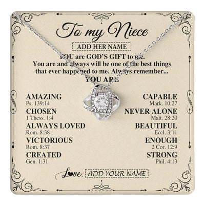 Love Knot Necklace 14K White Gold Finish | 1 | Personalized To My Niece Gifts Necklace From Aunt Uncle You Are God's Gift To Me Aunt Niece Birthday Gifts Christmas Christian Custom Gift Box Message Card | https://teecentury.