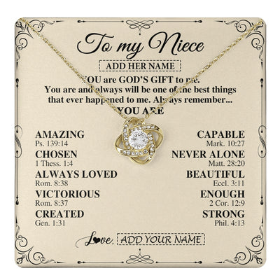 Love Knot Necklace 18K Yellow Gold Finish | 1 | Personalized To My Niece Gifts Necklace From Aunt Uncle You Are God's Gift To Me Aunt Niece Birthday Gifts Christmas Christian Custom Gift Box Message Card | https://teecentury.