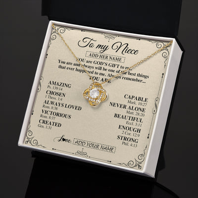 Love Knot Necklace 18K Yellow Gold Finish | 2 | Personalized To My Niece Gifts Necklace From Aunt Uncle You Are God's Gift To Me Aunt Niece Birthday Gifts Christmas Christian Custom Gift Box Message Card | https://teecentury.