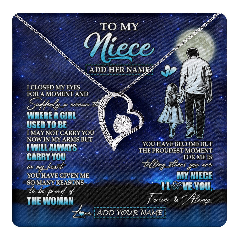 Forever Love Necklace 14K White Gold Finish | 1 | Personalized To My Niece Gifts Necklace From Uncle I Closed My Eyes For A Moment Niece Birthday Graduation Christmas Customized Gift Box Message Card | teecentury.myshopify
