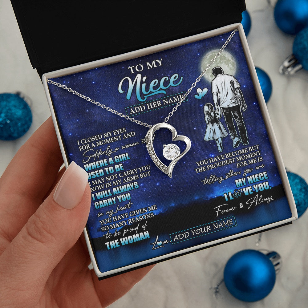 Forever Love Necklace 14K White Gold Finish | 2 | Personalized To My Niece Gifts Necklace From Uncle I Closed My Eyes For A Moment Niece Birthday Graduation Christmas Customized Gift Box Message Card | teecentury.myshopify