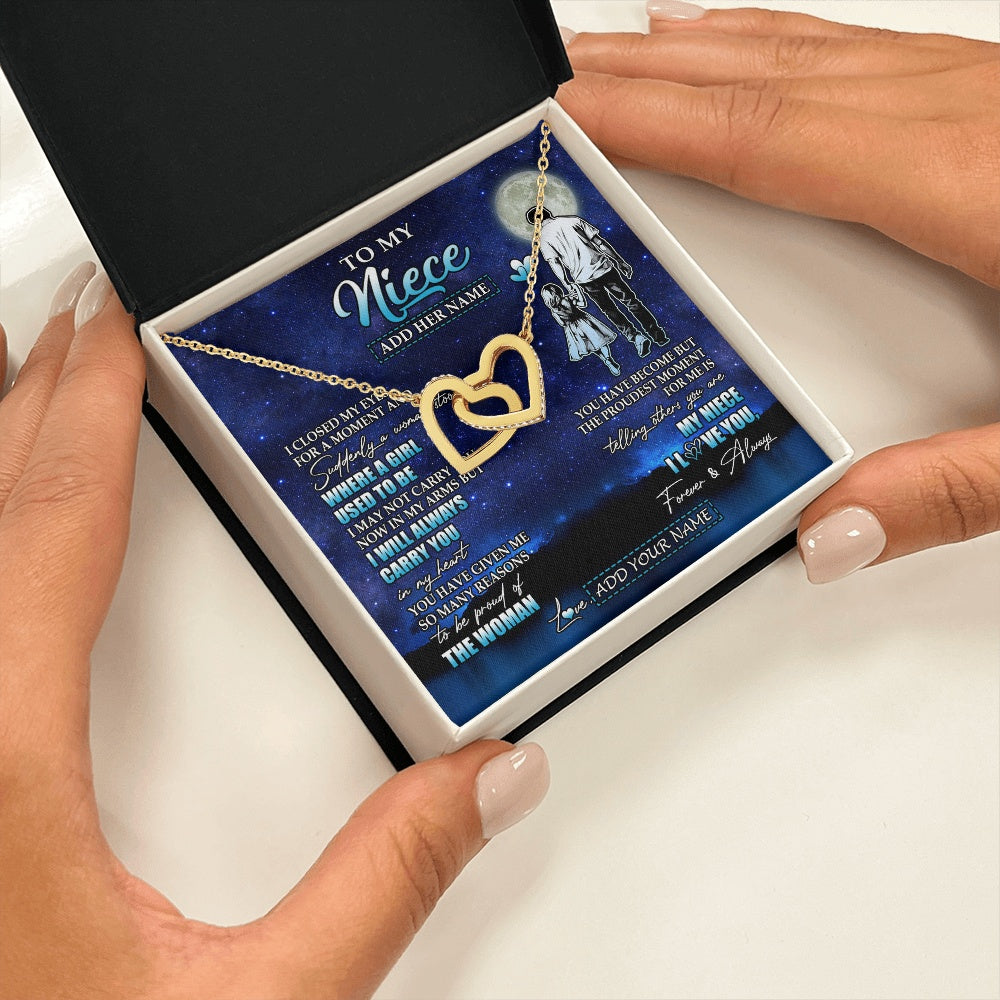 Interlocking Hearts Necklace 18K Yellow Gold Finish | 2 | Personalized To My Niece Gifts Necklace From Uncle I Closed My Eyes For A Moment Niece Birthday Graduation Christmas Customized Gift Box Message Card | teecentury.myshopify