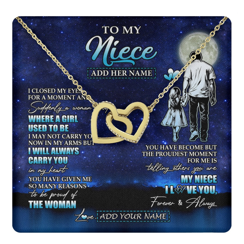Interlocking Hearts Necklace 18K Yellow Gold Finish | 1 | Personalized To My Niece Gifts Necklace From Uncle I Closed My Eyes For A Moment Niece Birthday Graduation Christmas Customized Gift Box Message Card | teecentury.myshopify