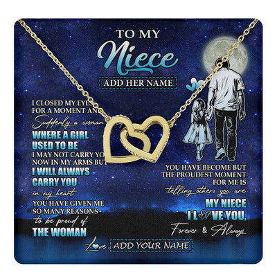 Interlocking Hearts Necklace 18K Yellow Gold Finish | 1 | Personalized To My Niece Gifts Necklace From Uncle I Closed My Eyes For A Moment Niece Birthday Graduation Christmas Customized Gift Box Message Card | teecentury.myshopify