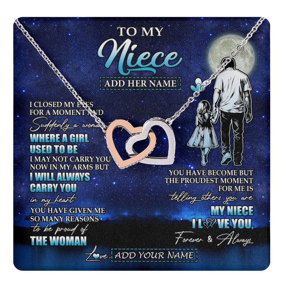 Interlocking Hearts Necklace Stainless Steel & Rose Gold Finish | 1 | Personalized To My Niece Gifts Necklace From Uncle I Closed My Eyes For A Moment Niece Birthday Graduation Christmas Customized Gift Box Message Card | teecentury.myshopify