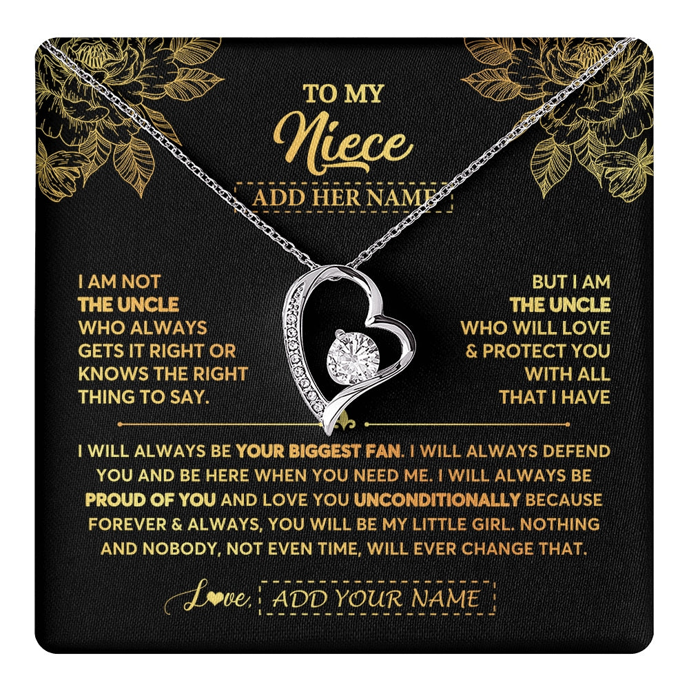 Forever Love Necklace 14K White Gold Finish | 1 | Personalized To My Niece Gifts Necklace From Uncle Meaningful Family Jewelry Birthday Gifts For Niece Graduation Christmas Custom Gift Box Message Card | https://teecentury.