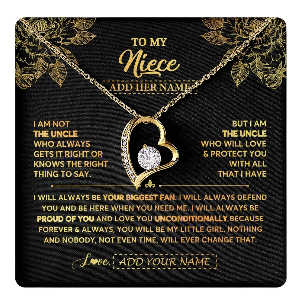 Forever Love Necklace 18K Yellow Gold Finish | 1 | Personalized To My Niece Gifts Necklace From Uncle Meaningful Family Jewelry Birthday Gifts For Niece Graduation Christmas Custom Gift Box Message Card | https://teecentury.