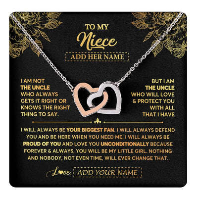 Interlocking Hearts Necklace Stainless Steel & Rose Gold Finish | 1 | Personalized To My Niece Gifts Necklace From Uncle Meaningful Family Jewelry Birthday Gifts For Niece Graduation Christmas Custom Gift Box Message Card | https://teecentury.
