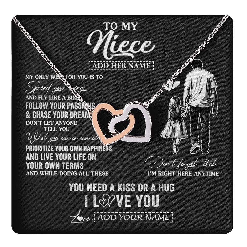 Interlocking Hearts Necklace Stainless Steel & Rose Gold Finish | 1 | Personalized To My Niece Gifts Necklace From Uncle My Only Wish For You Niece Birthday Gifts Graduation Christmas Customized Gift Box Message Card | teecentury.myshopify