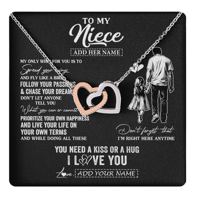 Interlocking Hearts Necklace Stainless Steel & Rose Gold Finish | 1 | Personalized To My Niece Gifts Necklace From Uncle My Only Wish For You Niece Birthday Gifts Graduation Christmas Customized Gift Box Message Card | teecentury.myshopify