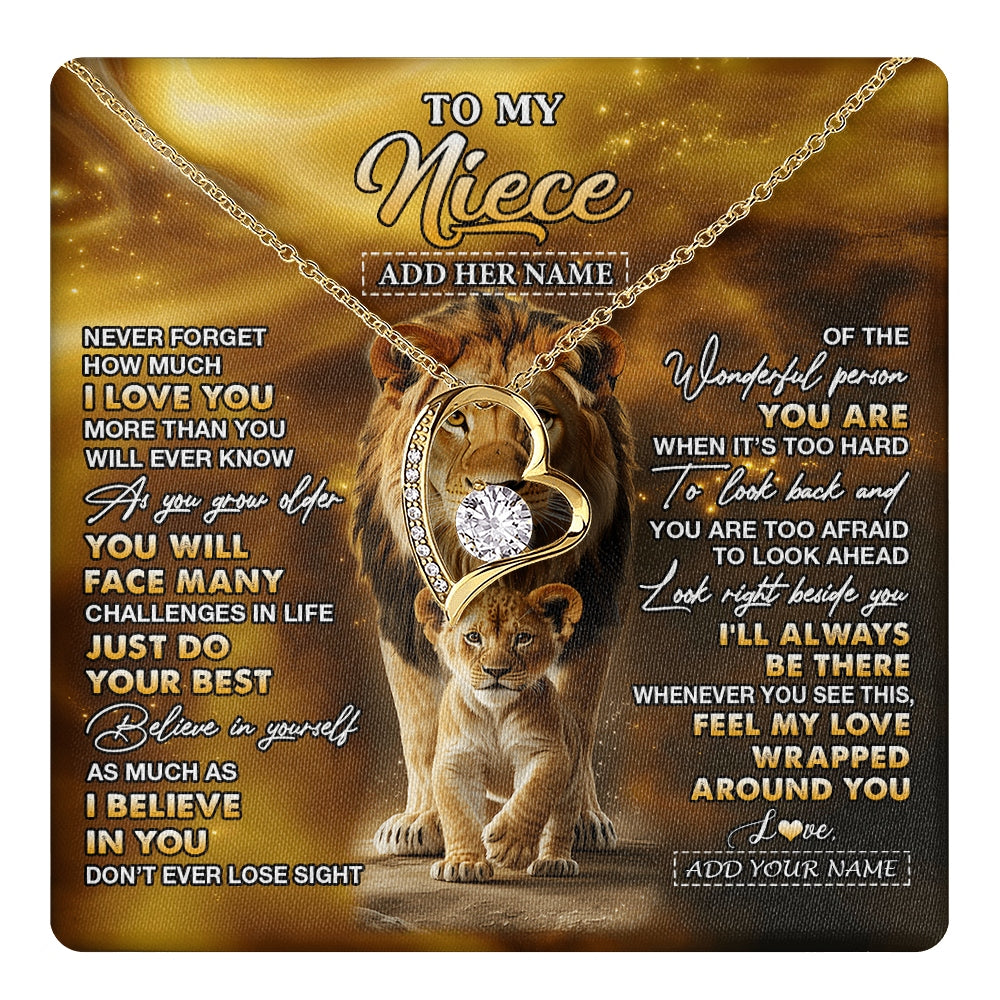 Forever Love Necklace 18K Yellow Gold Finish | 1 | Personalized To My Niece Gifts Necklace From Uncle Never Forget How Much I Love You Lion Niece Birthday Gifts Christmas Custom Gift Box Message Card | https://teecentury.