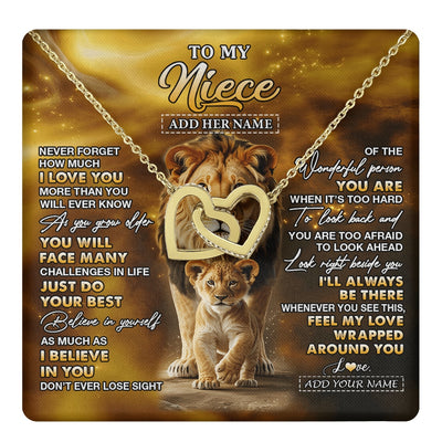 Interlocking Hearts Necklace 18K Yellow Gold Finish | 1 | Personalized To My Niece Gifts Necklace From Uncle Never Forget How Much I Love You Lion Niece Birthday Gifts Christmas Custom Gift Box Message Card | https://teecentury.