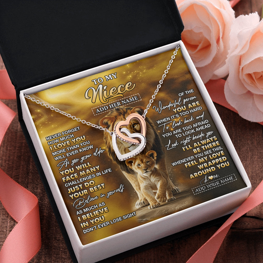 Interlocking Hearts Necklace Stainless Steel & Rose Gold Finish | 2 | Personalized To My Niece Gifts Necklace From Uncle Never Forget How Much I Love You Lion Niece Birthday Gifts Christmas Custom Gift Box Message Card | https://teecentury.