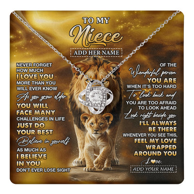 Love Knot Necklace 14K White Gold Finish | 1 | Personalized To My Niece Gifts Necklace From Uncle Never Forget How Much I Love You Lion Niece Birthday Gifts Christmas Custom Gift Box Message Card | https://teecentury.