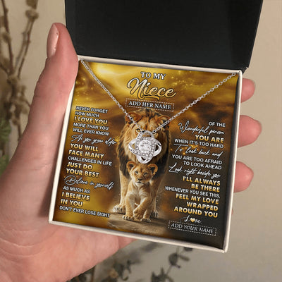 Love Knot Necklace 14K White Gold Finish | 2 | Personalized To My Niece Gifts Necklace From Uncle Never Forget How Much I Love You Lion Niece Birthday Gifts Christmas Custom Gift Box Message Card | https://teecentury.