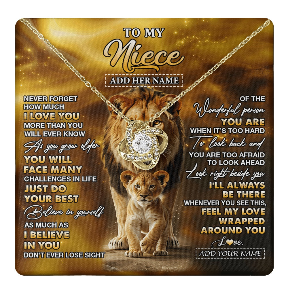 Love Knot Necklace 18K Yellow Gold Finish | 1 | Personalized To My Niece Gifts Necklace From Uncle Never Forget How Much I Love You Lion Niece Birthday Gifts Christmas Custom Gift Box Message Card | https://teecentury.