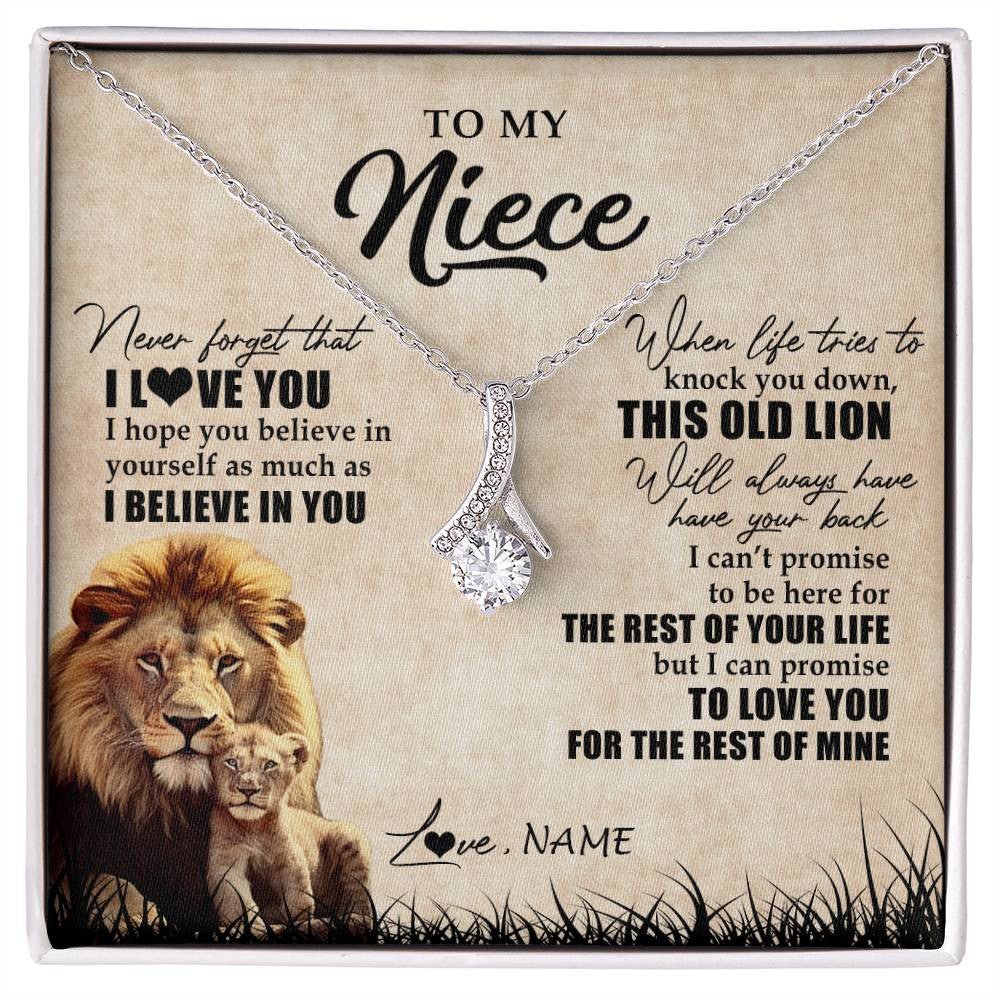 Alluring Beauty Necklace 14K White Gold Finish | Personalized To My Niece Gifts Necklace From Uncle Old Lion Niece Jewelry Birthday Gifts Graduation Christmas Customized Gift Box Message Card | teecentury