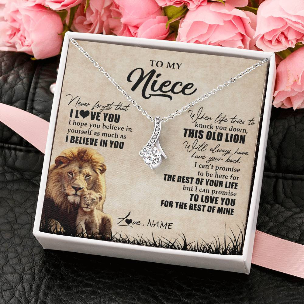 Alluring Beauty Necklace 14K White Gold Finish | Personalized To My Niece Gifts Necklace From Uncle Old Lion Niece Jewelry Birthday Gifts Graduation Christmas Customized Gift Box Message Card | teecentury