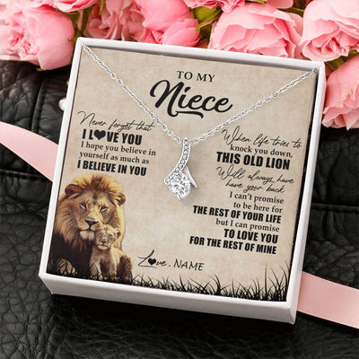 Alluring Beauty Necklace 14K White Gold Finish | Personalized To My Niece Gifts Necklace From Uncle Old Lion Niece Jewelry Birthday Gifts Graduation Christmas Customized Gift Box Message Card | teecentury