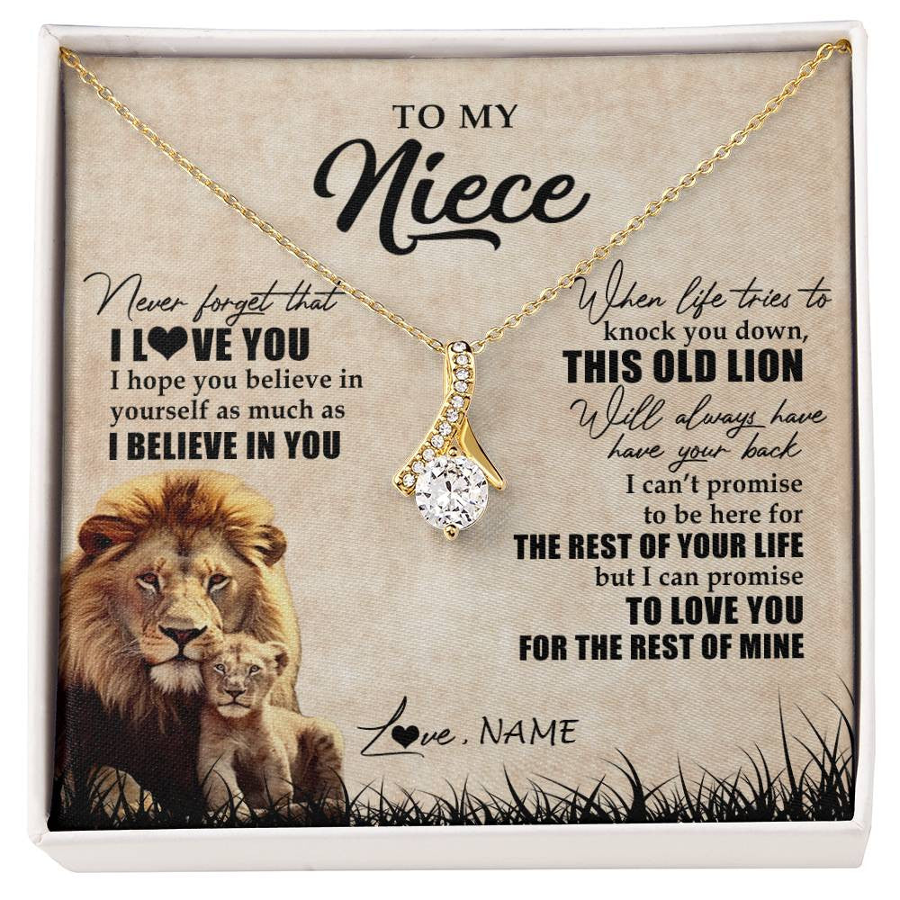 Alluring Beauty Necklace 18K Yellow Gold Finish | Personalized To My Niece Gifts Necklace From Uncle Old Lion Niece Jewelry Birthday Gifts Graduation Christmas Customized Gift Box Message Card | teecentury