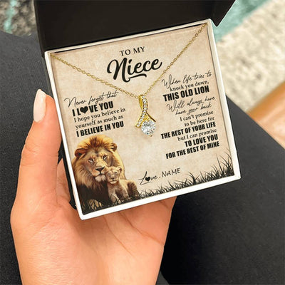 Alluring Beauty Necklace 18K Yellow Gold Finish | Personalized To My Niece Gifts Necklace From Uncle Old Lion Niece Jewelry Birthday Gifts Graduation Christmas Customized Gift Box Message Card | teecentury