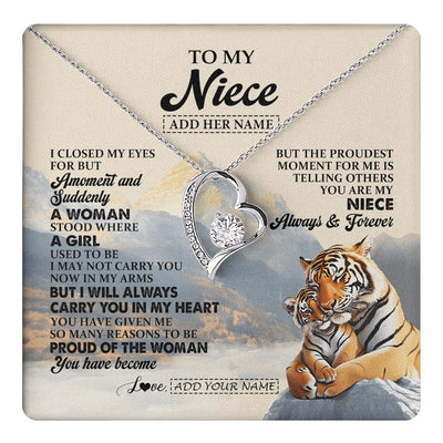 Forever Love Necklace 14K White Gold Finish | 1 | Personalized To My Niece Gifts Necklace Tiger From Aunt Uncle Auntie You Are My Niece Birthday Gifts Graduation Christmas Custom Gift Box Message Card | https://teecentury.