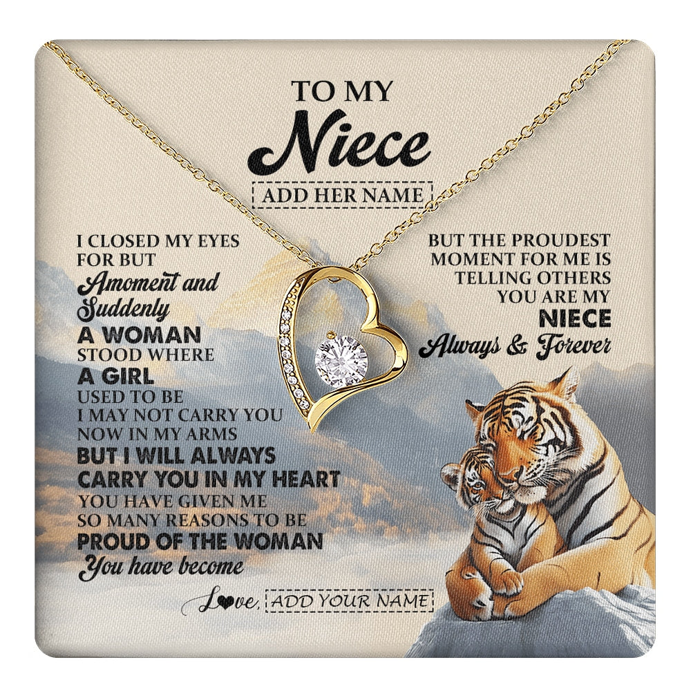 Forever Love Necklace 18K Yellow Gold Finish | 1 | Personalized To My Niece Gifts Necklace Tiger From Aunt Uncle Auntie You Are My Niece Birthday Gifts Graduation Christmas Custom Gift Box Message Card | https://teecentury.