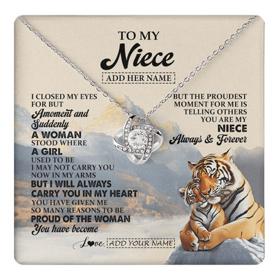 Love Knot Necklace 14K White Gold Finish | 1 | Personalized To My Niece Gifts Necklace Tiger From Aunt Uncle Auntie You Are My Niece Birthday Gifts Graduation Christmas Custom Gift Box Message Card | https://teecentury.