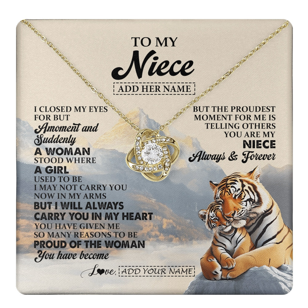 Love Knot Necklace 18K Yellow Gold Finish | 1 | Personalized To My Niece Gifts Necklace Tiger From Aunt Uncle Auntie You Are My Niece Birthday Gifts Graduation Christmas Custom Gift Box Message Card | https://teecentury.