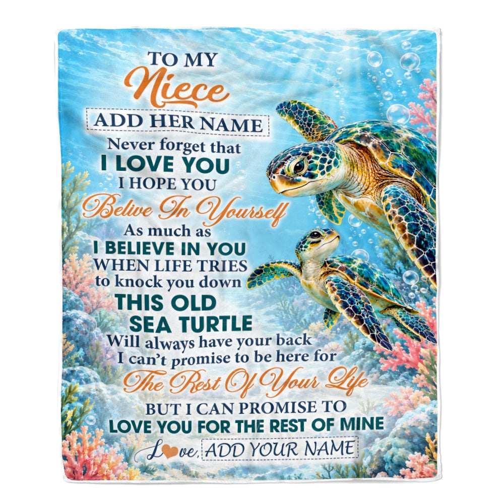 Personalized To My Niece Gifts Sea Turtle From Aunt Uncle Blanket Never Forget I Love You Niece Birthday Gift Graduation Christmas Custom Fleece Blanket | teecentury