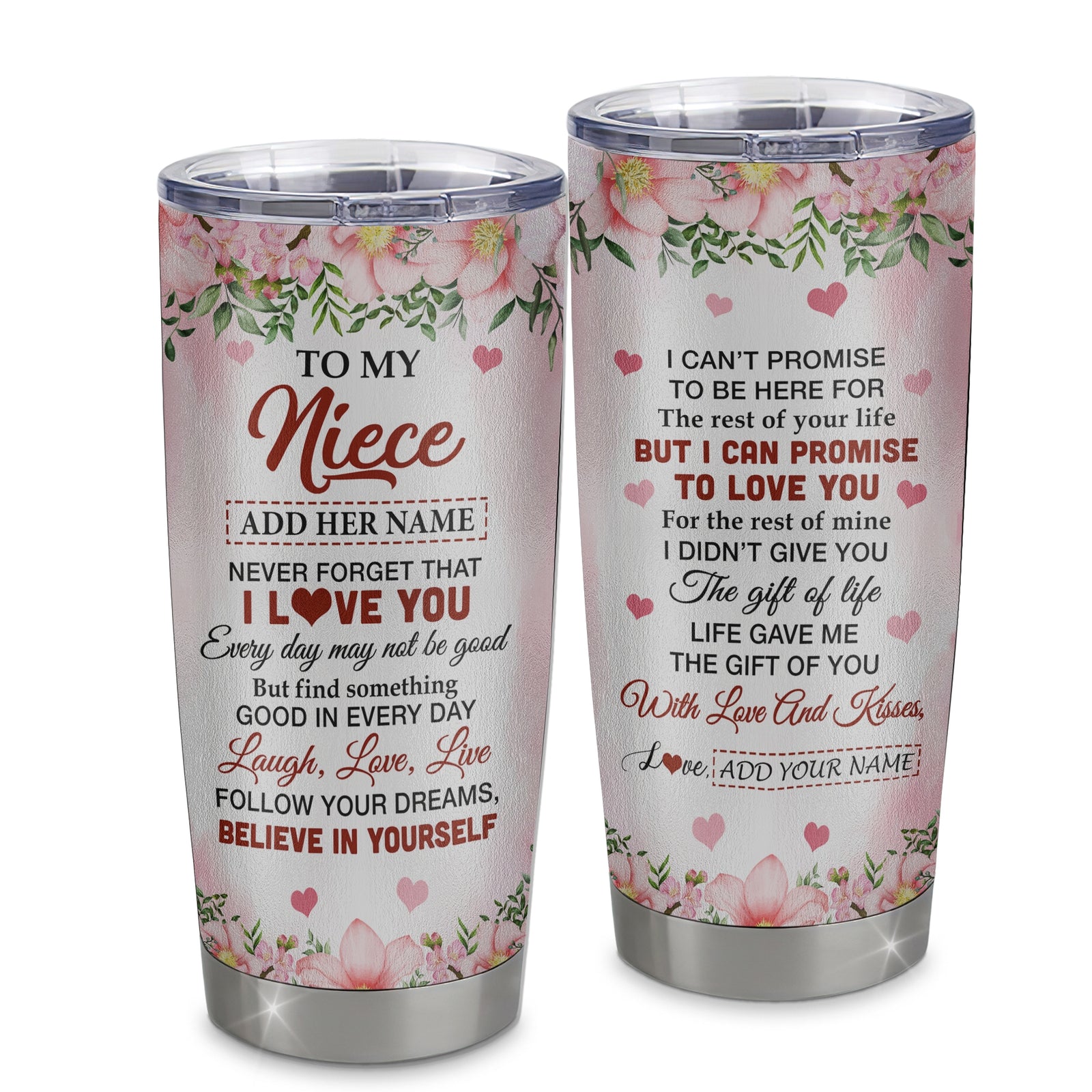 Personalized To My Niece Gifts Tumbler From Aunt Uncle Auntie Floral I Love You Birthday Gifts For Niece Graduation Christmas Customized Stainless Steel Insulated Mug | teecentury
