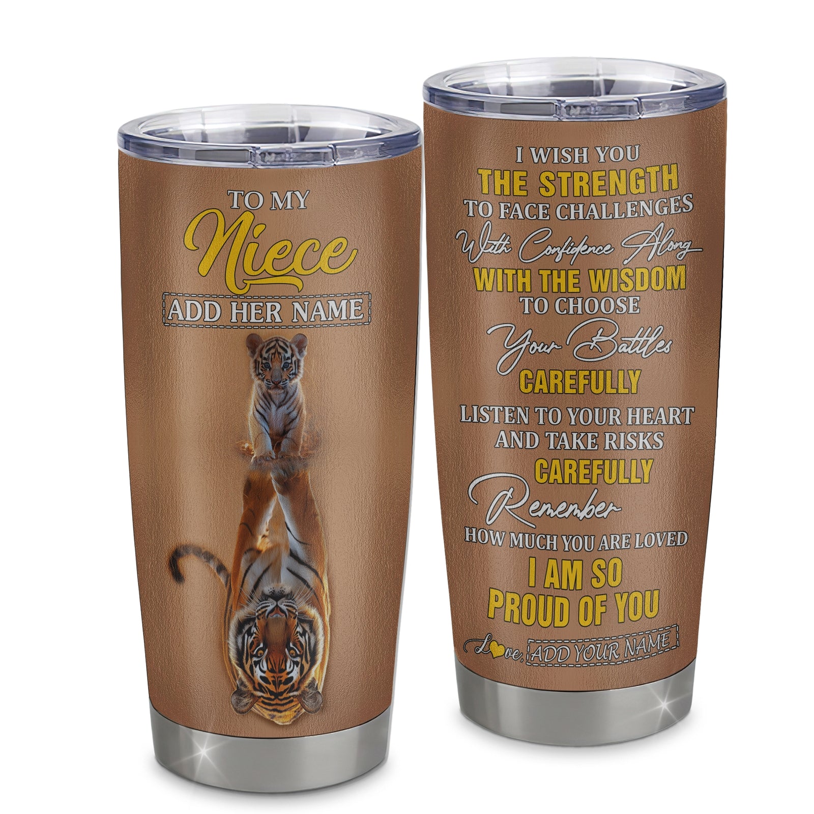 Personalized To My Niece Gifts Tumbler From Aunt Uncle Auntie I Wish You The Strength Tiger Niece Birthday Gifts Christmas Graduation Custom Stainless Steel Travel Mug | teecentury