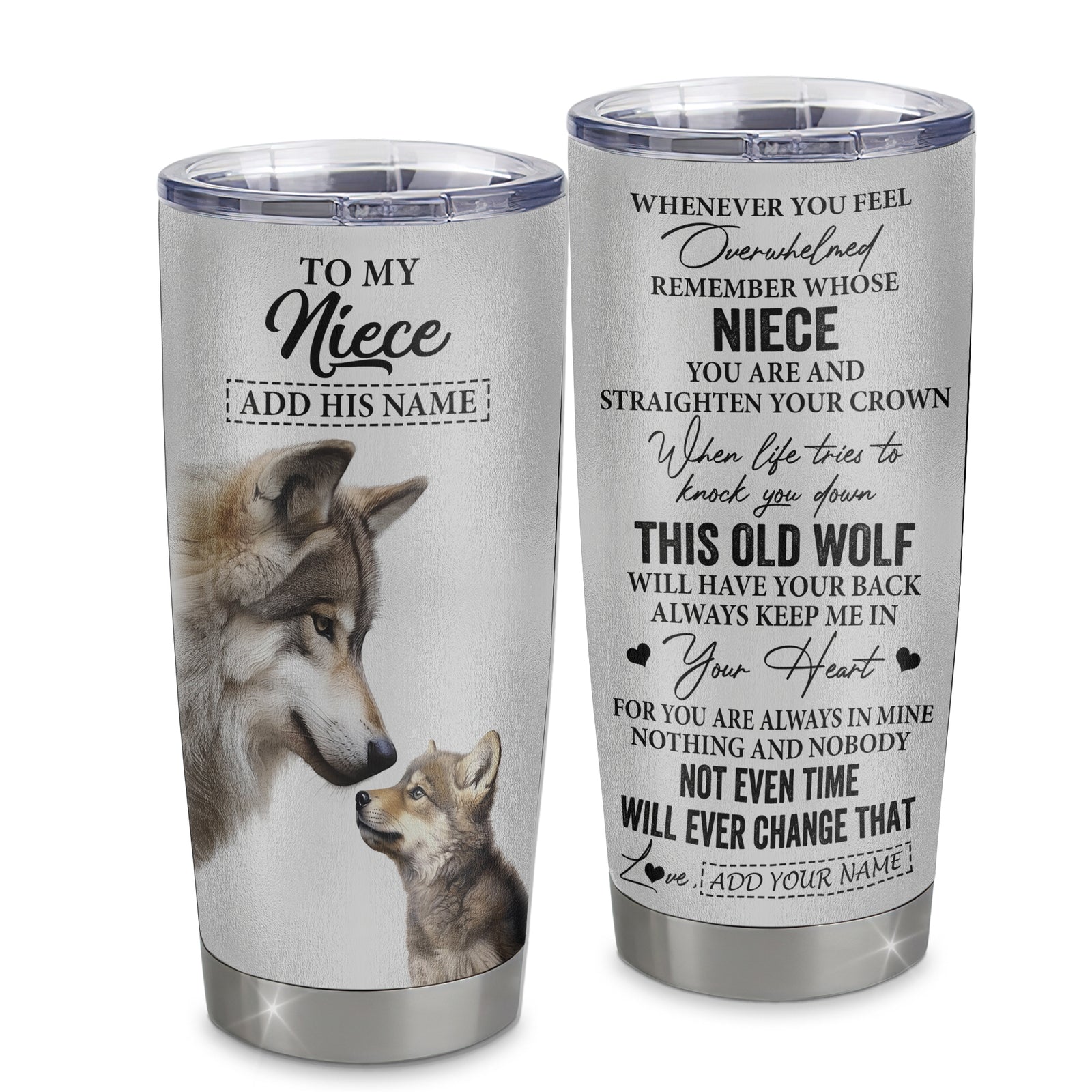 Personalized To My Niece Gifts Tumbler From Aunt Uncle Auntie Whenever Wolf Unique Birthday Gifts For Niece Graduation Christmas Custom Stainless Steel Cup Travel Mug | teecentury