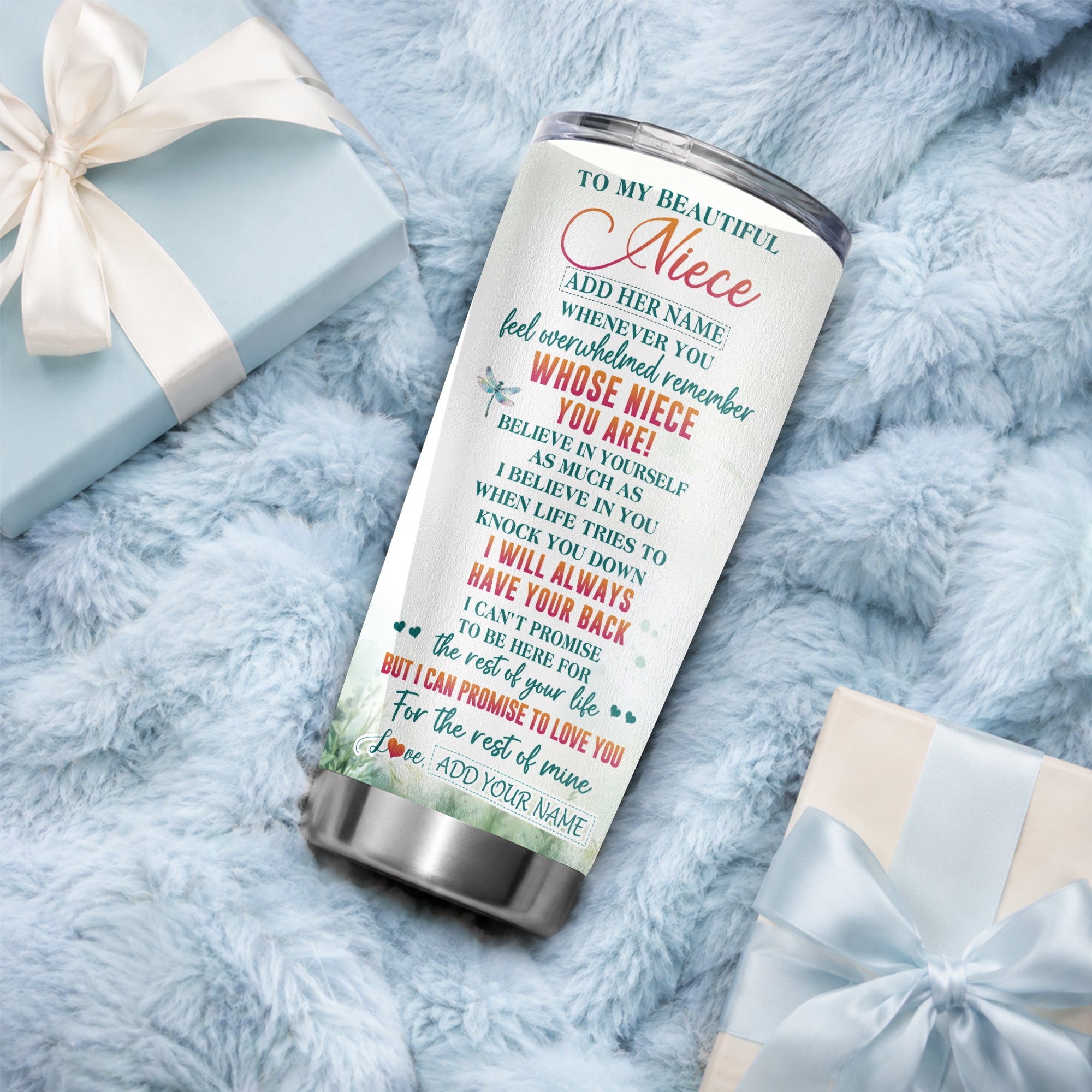 Personalized To My Niece Gifts Tumbler From Aunt Uncle Auntie Whenever You Feel Dragonfly Niece Birthday Gifts Graduation Christmas Custom Stainless Steel Travel Mug | teecentury
