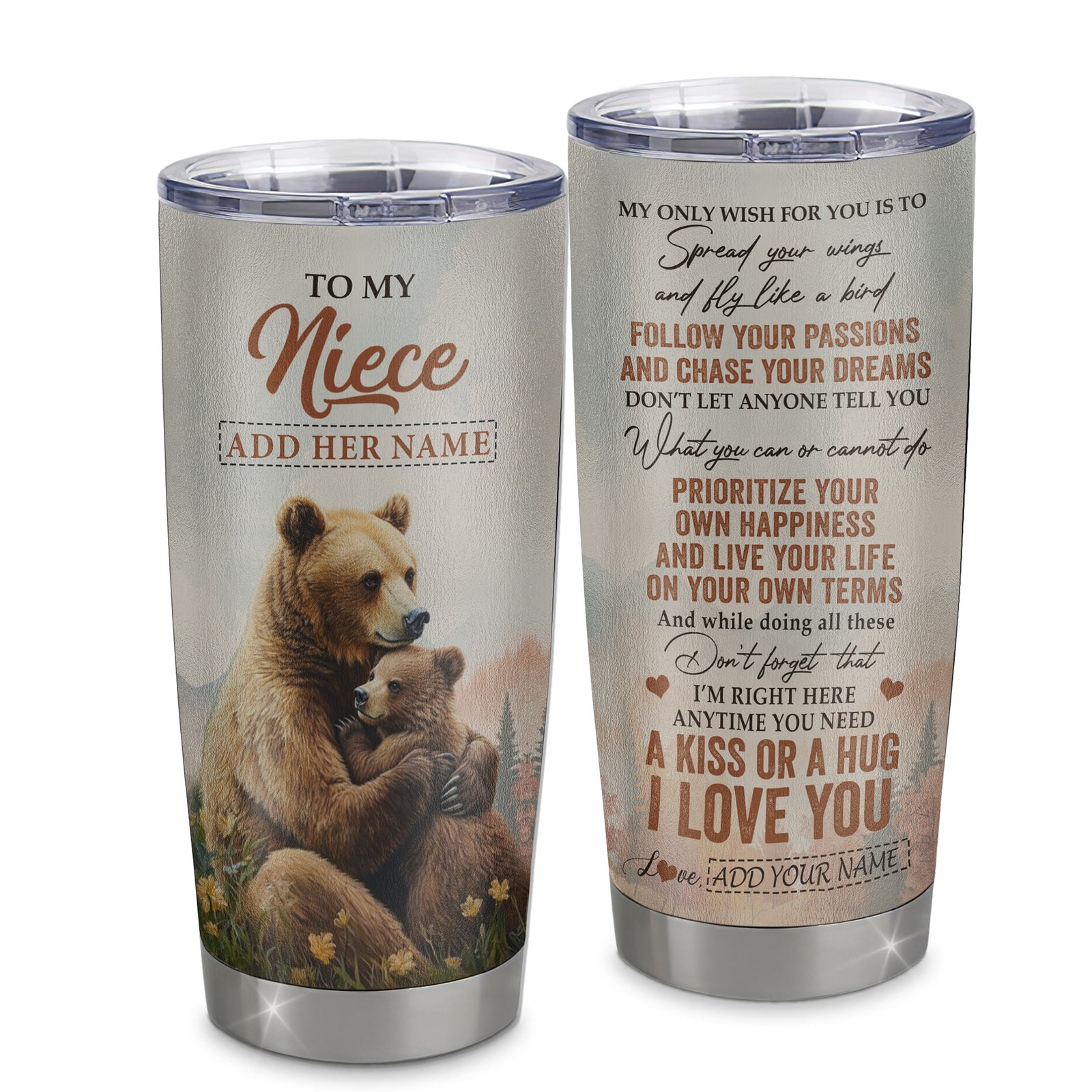 Personalized To My Niece Gifts Tumbler From Aunt Uncle Bear My Only Wish For You Niece Birthday Gifts Graduation Christmas Custom Stainless Steel Cup Travel Mug | teecentury