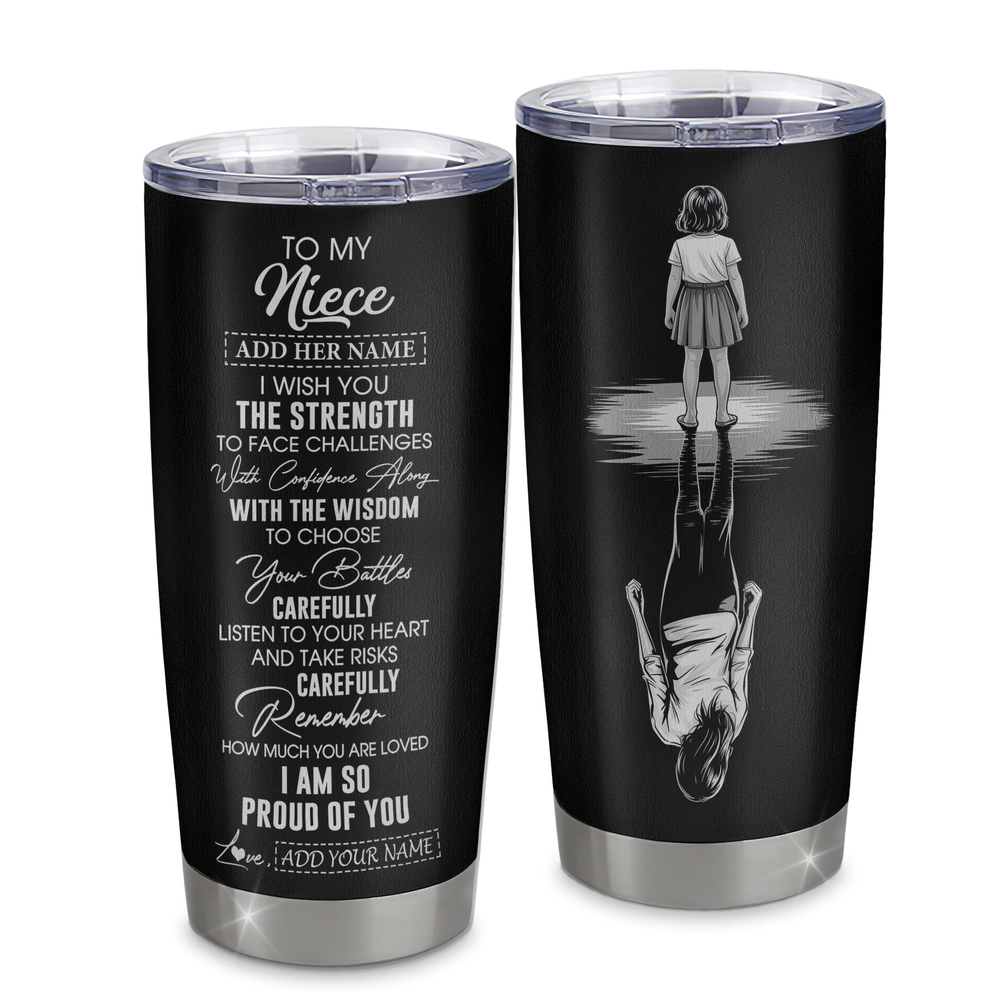 Personalized To My Niece Gifts Tumbler From Aunt Uncle I Wish You The Strength Aunt Niece Birthday Gifts Christmas Graduation Custom Stainless Steel Travel Mug | teecentury