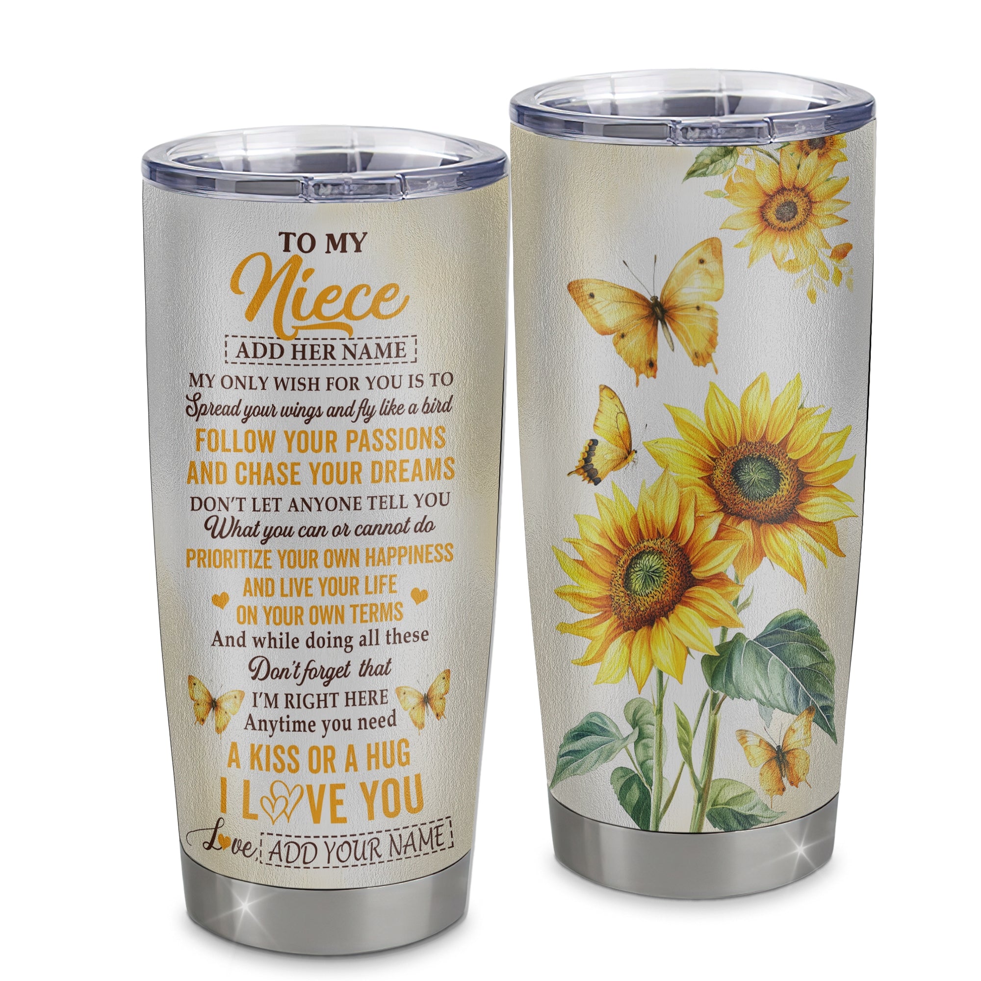 Personalized To My Niece Gifts Tumbler From Aunt Uncle Sunflower My Only Wish For You Niece Birthday Gifts Graduation Christmas Custom Stainless Steel Travel Mug | teecentury