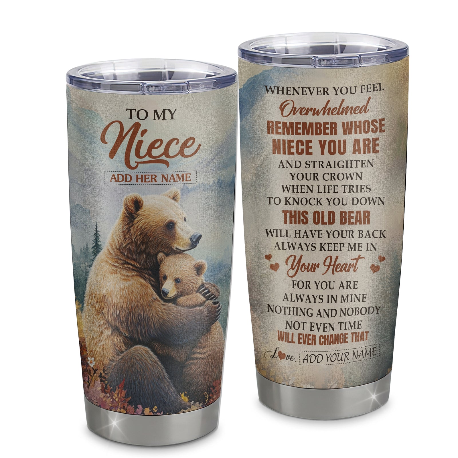 Personalized To My Niece Gifts Tumbler From Aunt Uncle Whenever Bear Unique Birthday Gifts For Niece Graduation Christmas Custom Stainless Steel Cup Travel Mug | teecentury