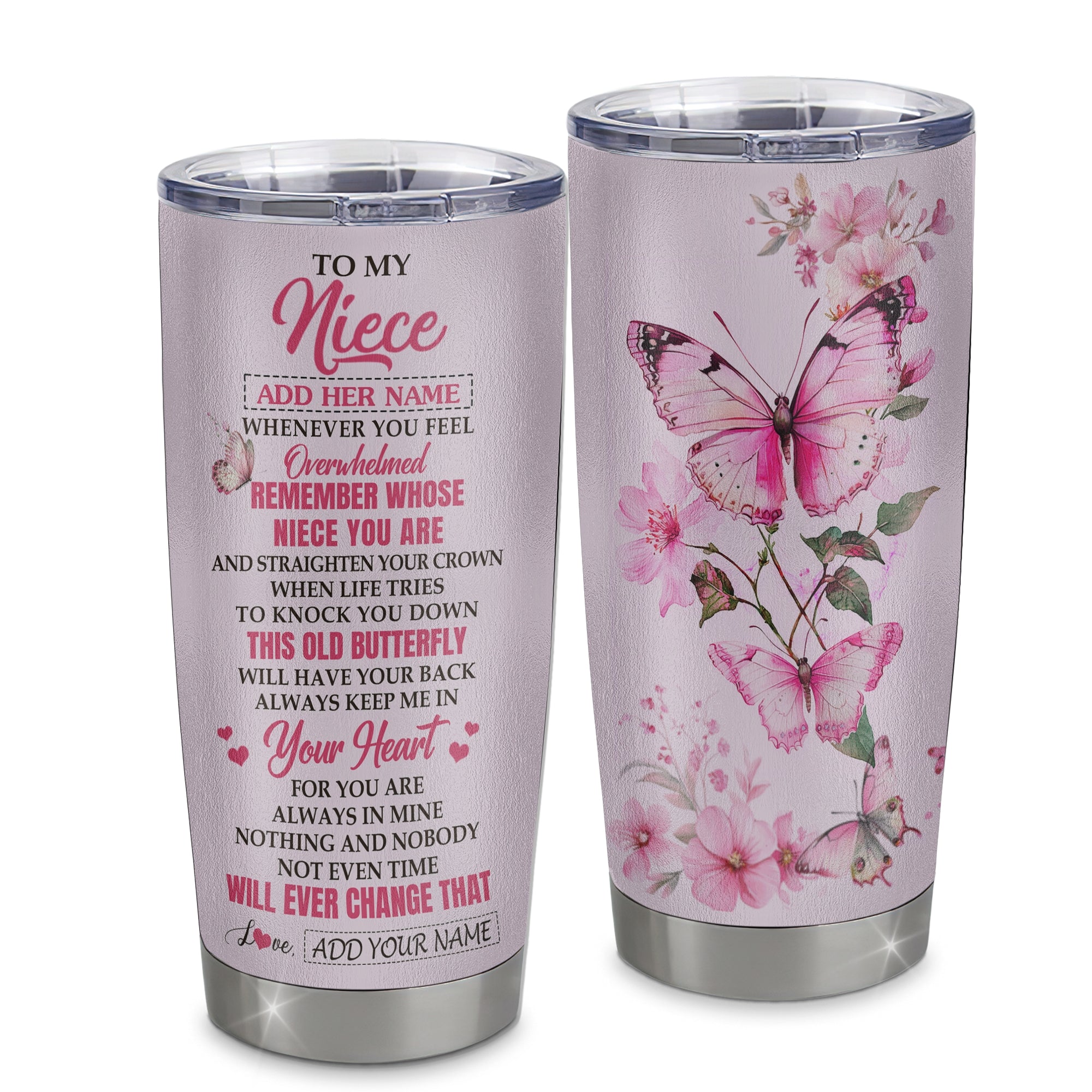 Personalized To My Niece Gifts Tumbler From Aunt Uncle Whenever Butterfly Unique Birthday Gifts For Niece Graduation Christmas Custom Stainless Steel Cup Travel Mug | teecentury
