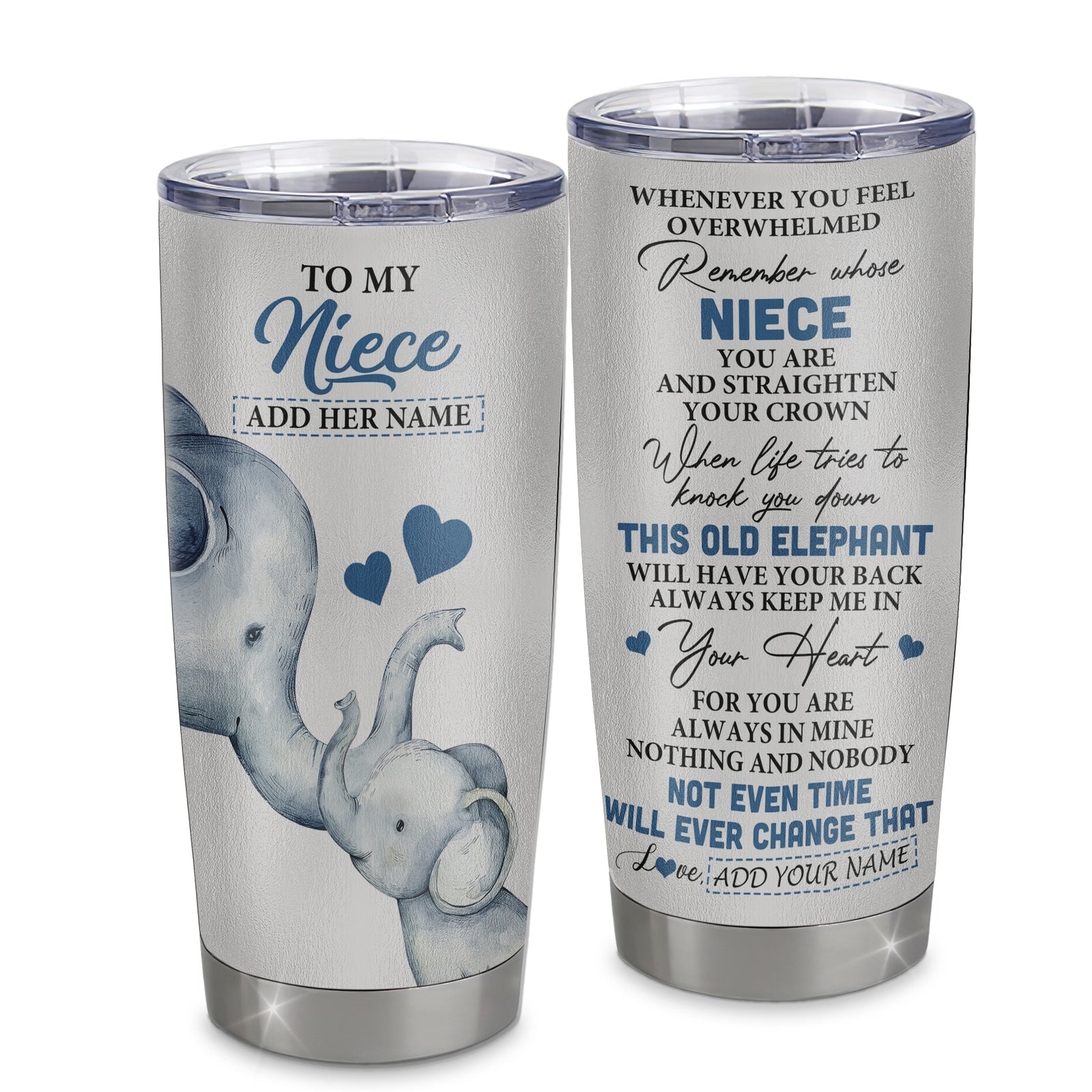 Personalized To My Niece Gifts Tumbler From Aunt Uncle Whenever Elephant Unique Birthday Gifts For Niece Graduation Christmas Custom Stainless Steel Cup Travel Mug | teecentury