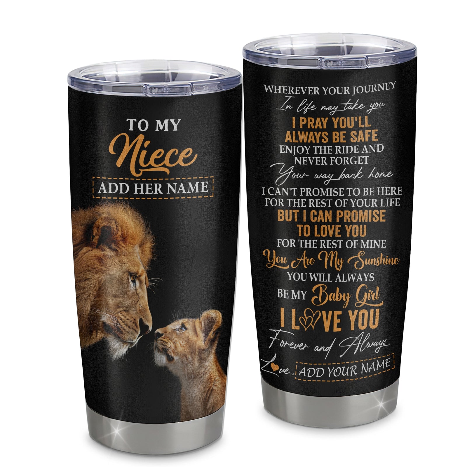 Personalized To My Niece Gifts Tumbler From Uncle Wherever Your Journey In Life Lion Niece Birthday Gifts Christmas Custom Stainless Steel Travel Mug | teecentury