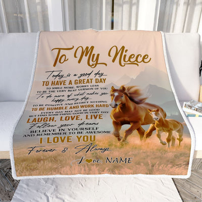 Personalized To My Niece Horse Blanket From Aunt Uncle Auntie Every Day Laugh Love Live Niece Birthday Gifts Graduation Christmas Customized Fleece Blanket | teecentury