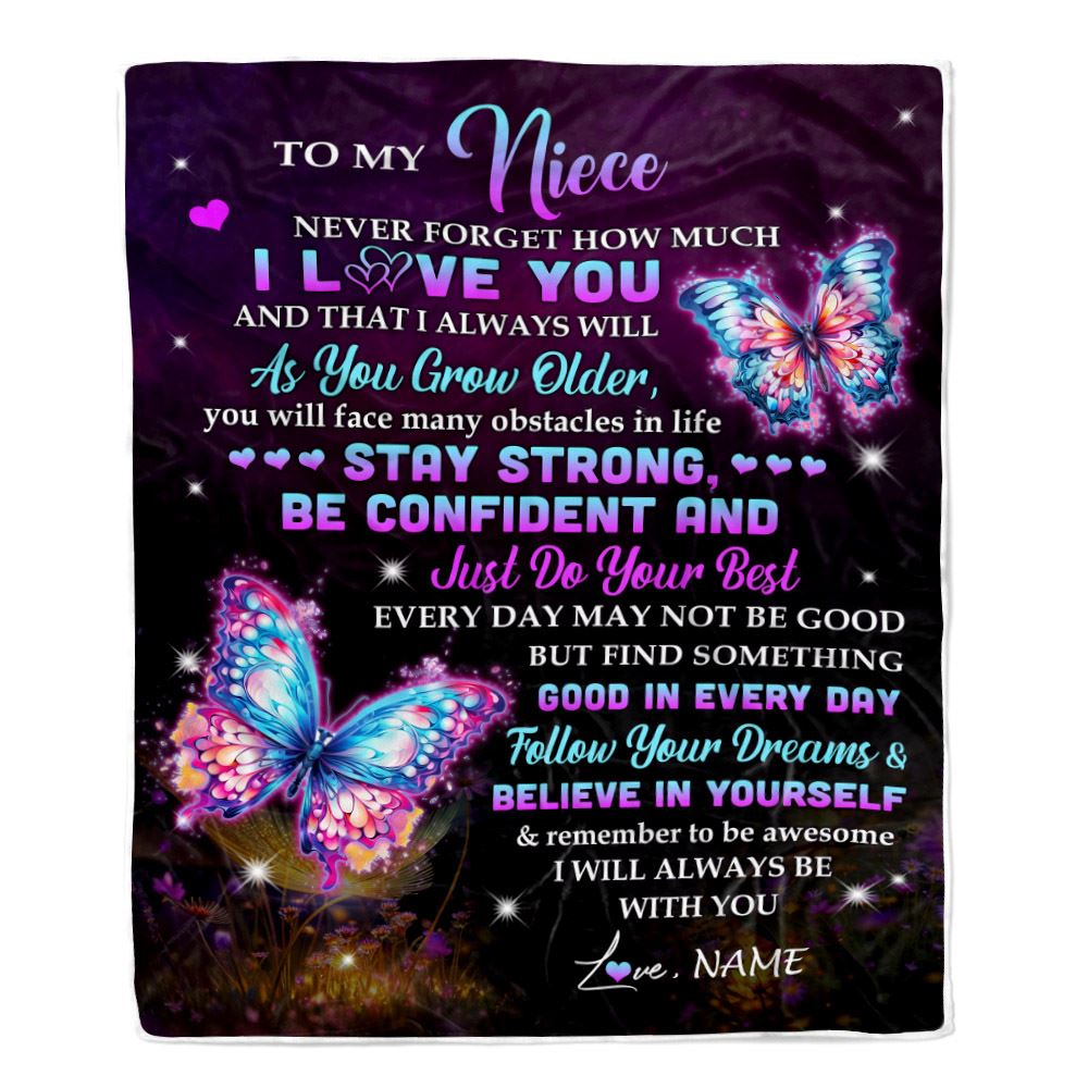 Personalized To My Niece I Love You Forever Blanket From Aunt Auntie Uncle Butterfly Niece Birthday Gifts Graduation Christmas Customized Fleece Blanket | teecentury