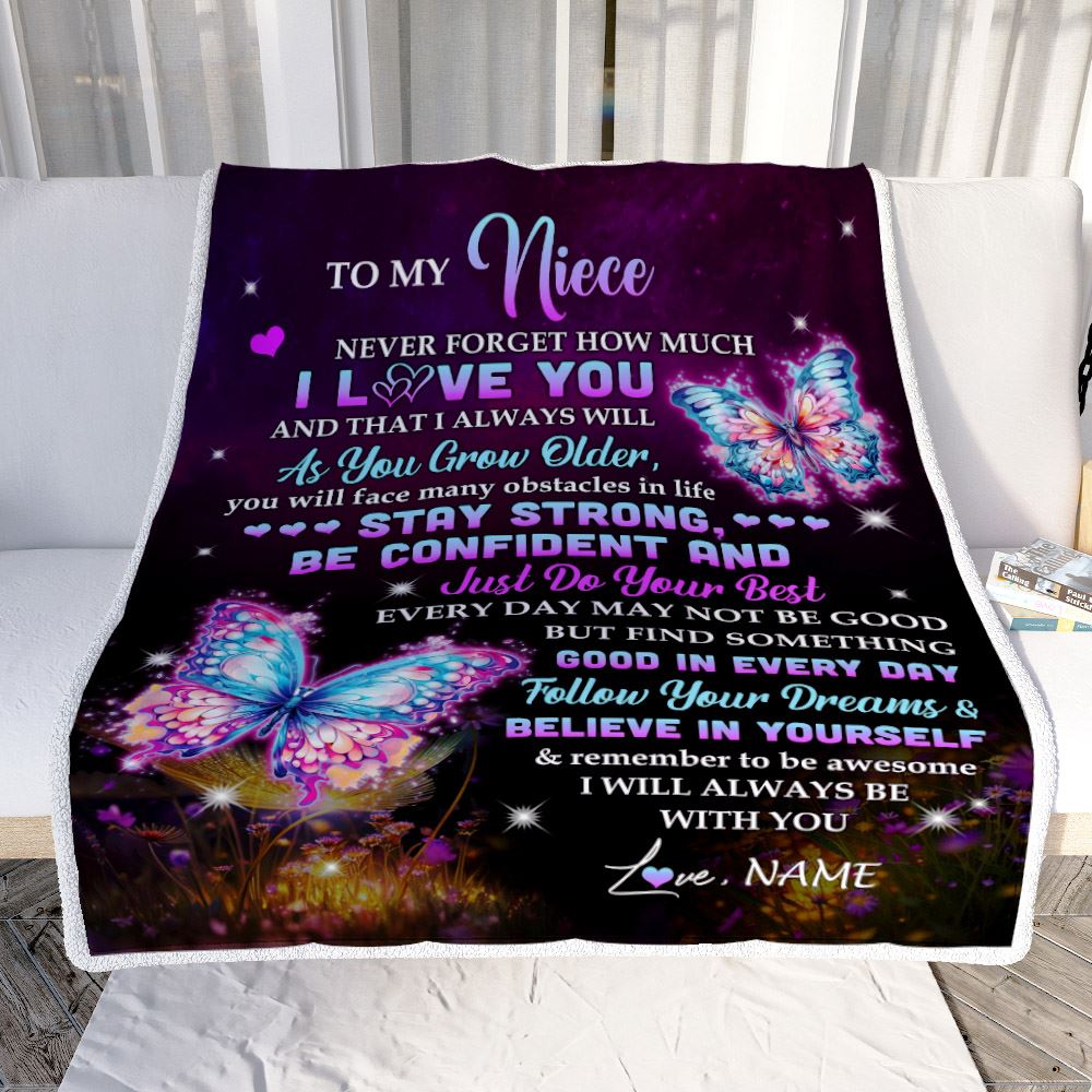 Personalized To My Niece I Love You Forever Blanket From Aunt Auntie Uncle Butterfly Niece Birthday Gifts Graduation Christmas Customized Fleece Blanket | teecentury